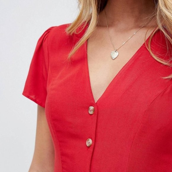 New Look Petite Red Button Through Short Sleeves Tea Dress, Size US 2, NWT - Picture 4 of 5